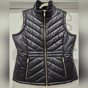 Calvin Klein Women's Puffer Vest with Faux Fur Collar & Gold Zippers – Size M